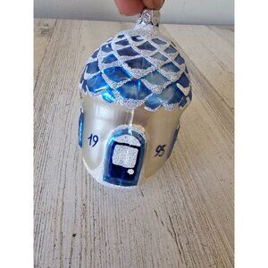 Patricia breen winter acorn house Cottage House 1995 blue glitter ornament snowm